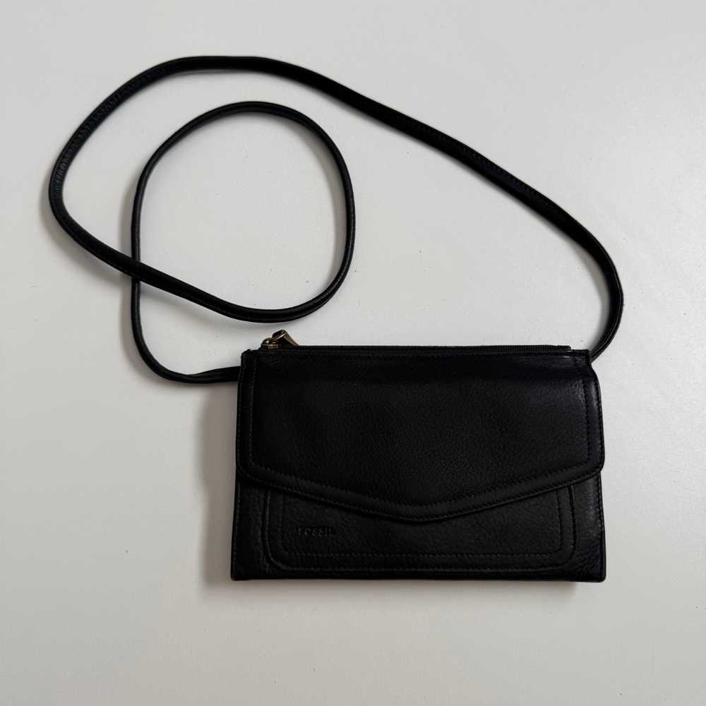 Vintage Fossil Purse Crossbody Wallet Convertible Leather Card ID Slot Black